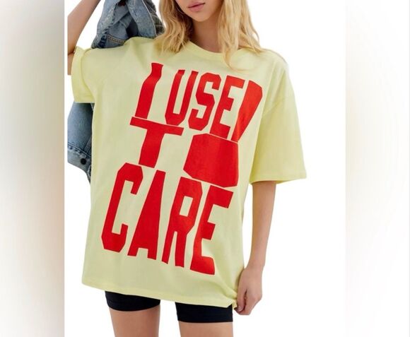 Urban Outfitters Tops - Urban Outfitters UO I Used To Care Oversized Graphic T Shirt Yellow M/L NEW